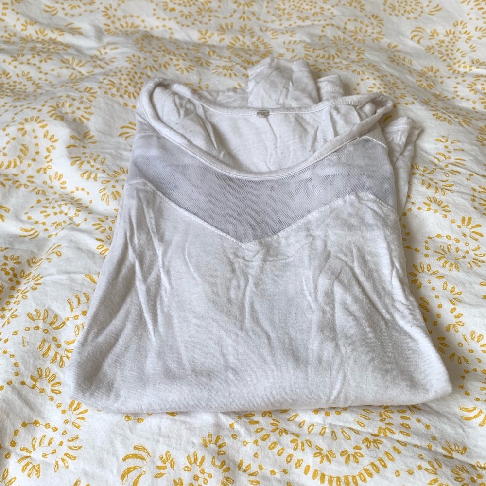 Sheer white long sleeve with mesh detail